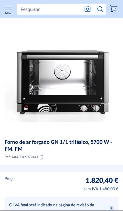 Forno de ar forçado GN 1/1 trifásico, 5700 W - FM. FM