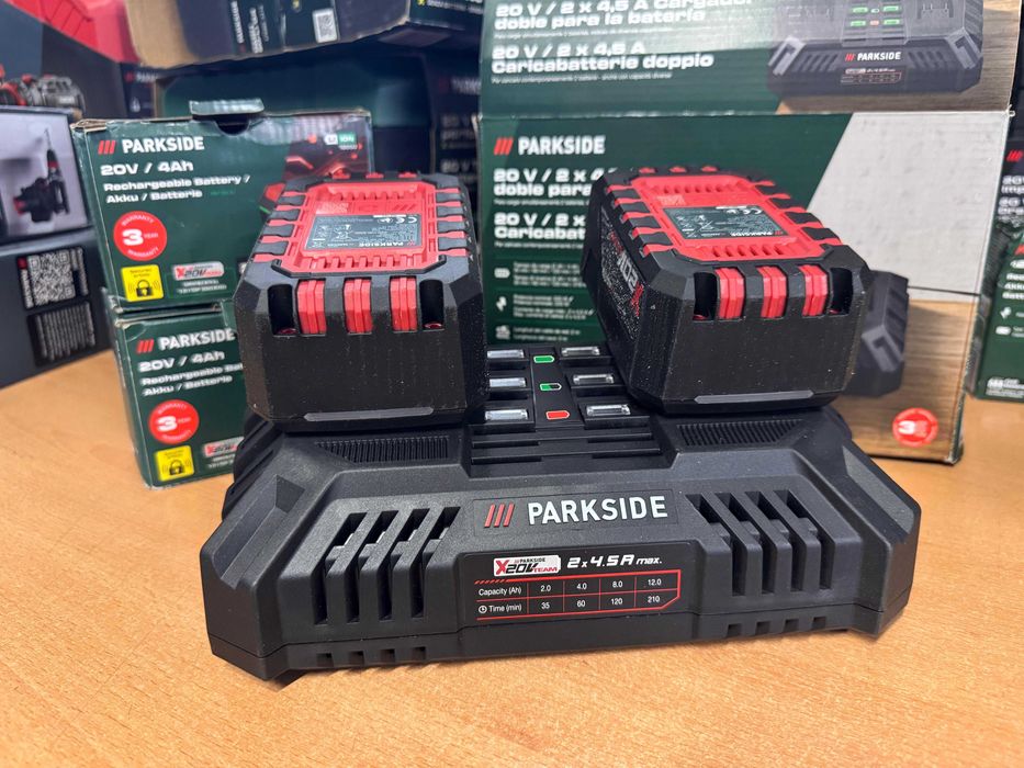 Kit Carregador Duplo Parkside 20V PDSLG 20 B1 + 2 Baterias 4Ah