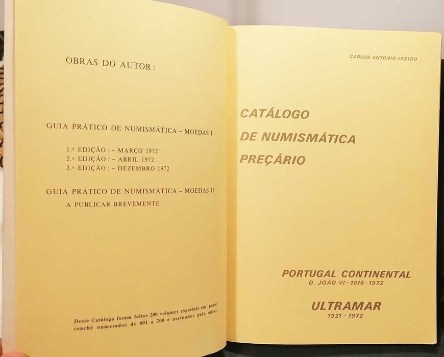 Catálogo de Numismática Preçário I, por Carlos António Lestro (1972)