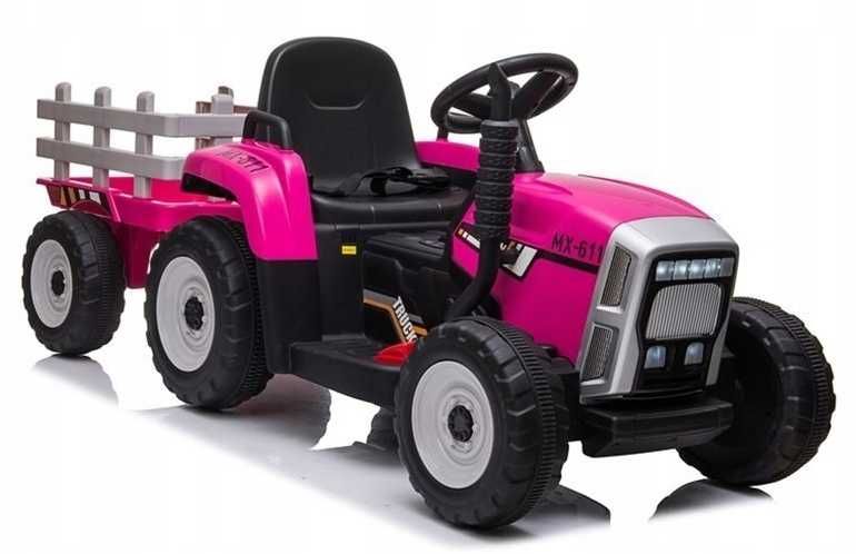 Traktor na akumulator z Przyczepką Pilot 137cm 12V koła EVA Różowy