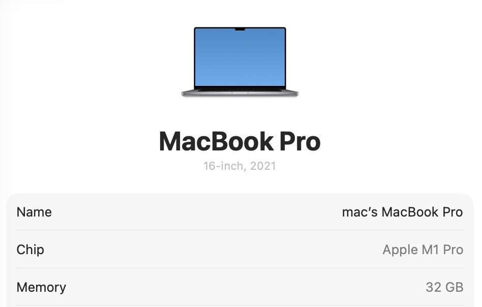 MacBook Pro 16’ 2021 32Gb RAM 512Gb SSD Space 87%