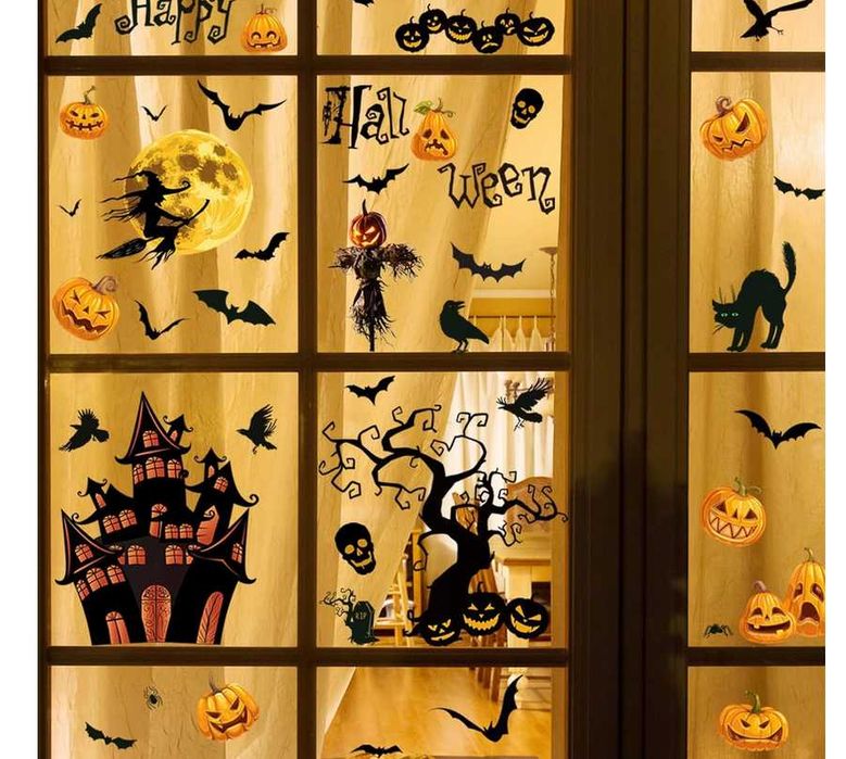 naklejki ścienne, dekoracja na Halloween, nietoperze czaszki