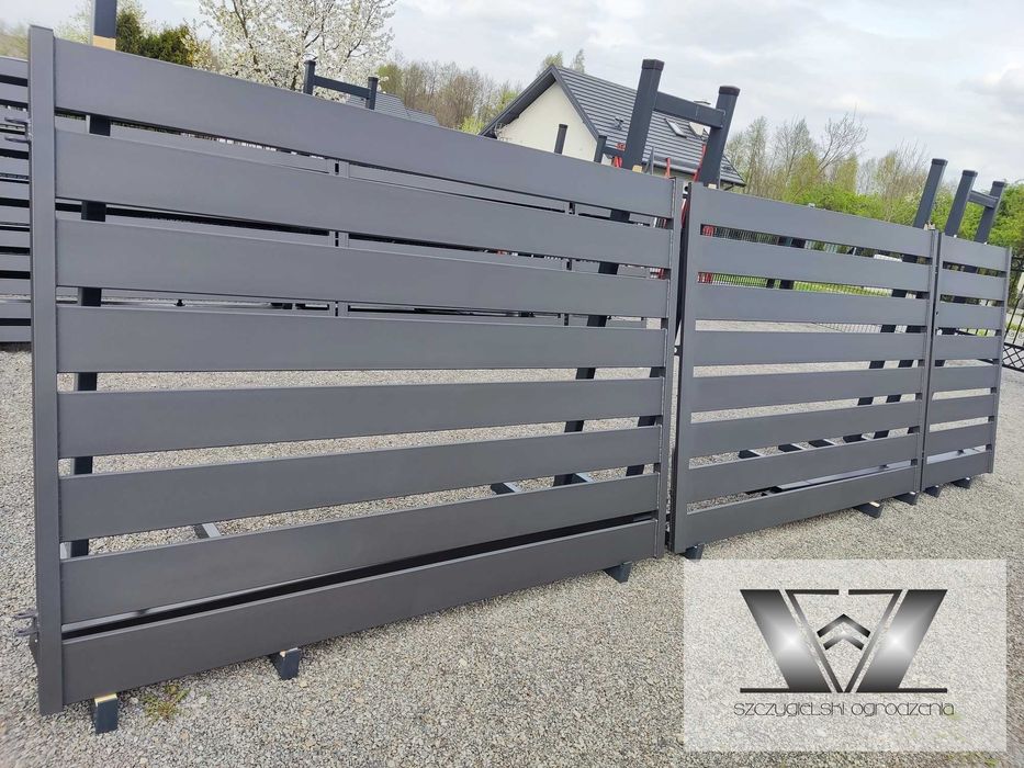 Brama wjazdowa dwuskrzydłowa nowoczesna palisadowa 1,4x4/140x20 GRAFIT