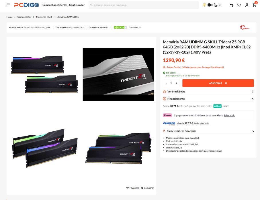 G.SKILL Trident Z5 RGB 64GB (2x32GB) DDR5-6400MHz