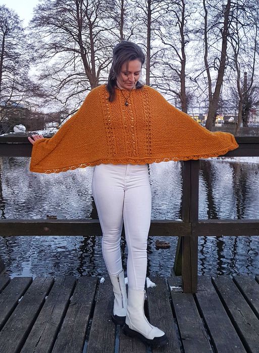 Ponczo poncho etola szydełko ręcznie robiona handmade rękodzieło