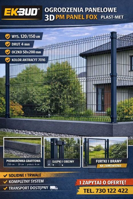 OGRODZENIE PANELOWE 3D | PLAST-MET Panel Fox | Antracyt 7016