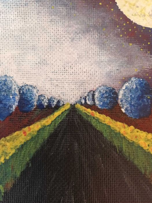 Hortênsias e Tulipas ao Luar: (Óleo sobre platex, 37,2x37,3 cm)