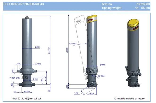 Гідроциліндр FC A169-5-07130-000-K0343 (фронтальний з кожухом) HYVA