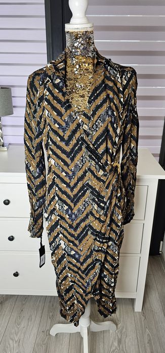 Nowy sukienka Pinko Rozmiar 42 xl brązowa midi wzory