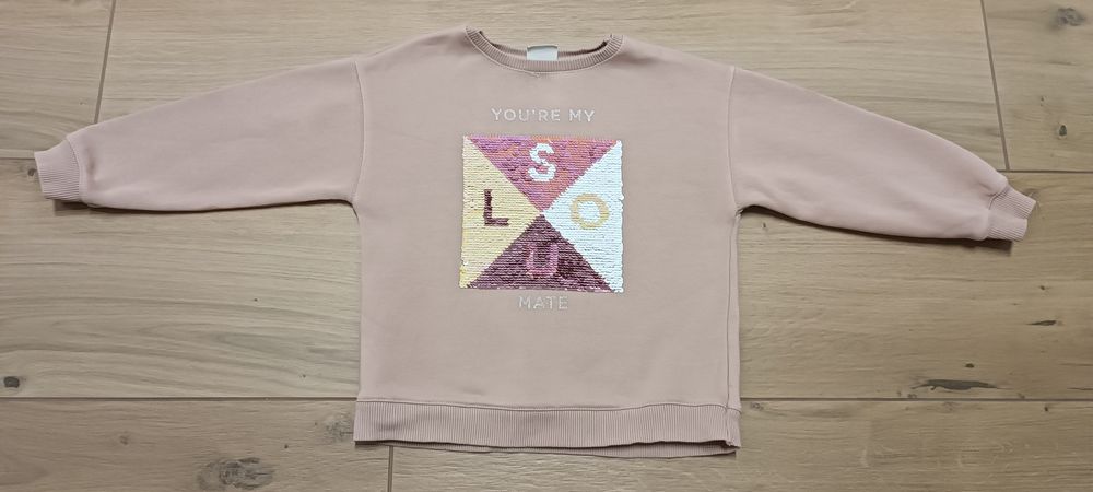Zara 116 bluza różowa pudrowy róż ruchome cekiny dla dziewczynki