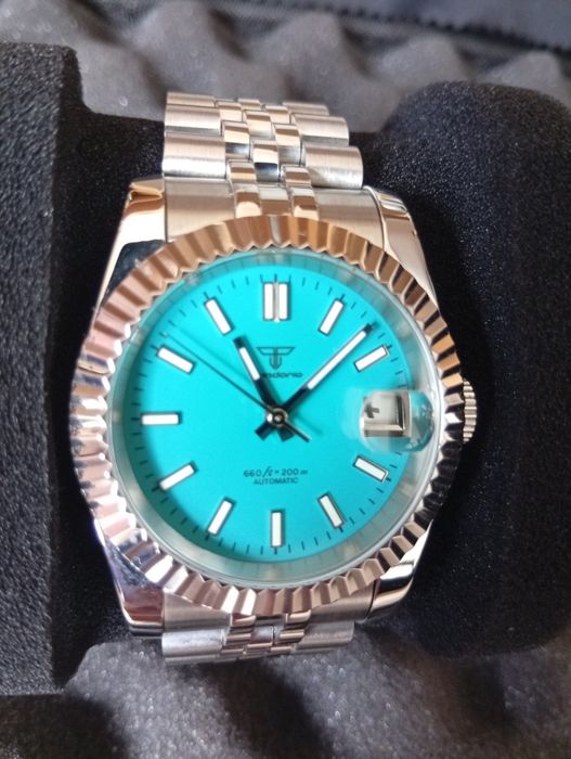 Relógio Tandorio Datejust  azul turquesa automático