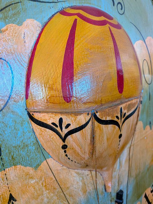 Placa de Parede Vintage anos 70 em Madeira "The Balloonists"