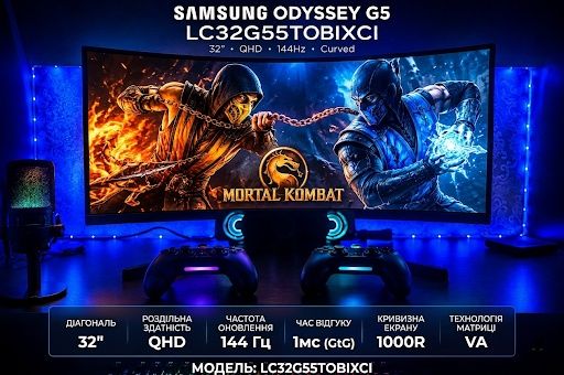 Ігровий монітор 32" Samsung Odyssey G5 144Hz 2K 1ms (Ідеал / Повний комплект)