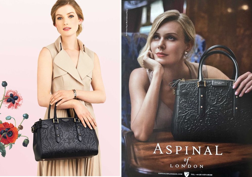 Aspinal of London Brook Street Bag czarna torebka skórzana tłoczona UK