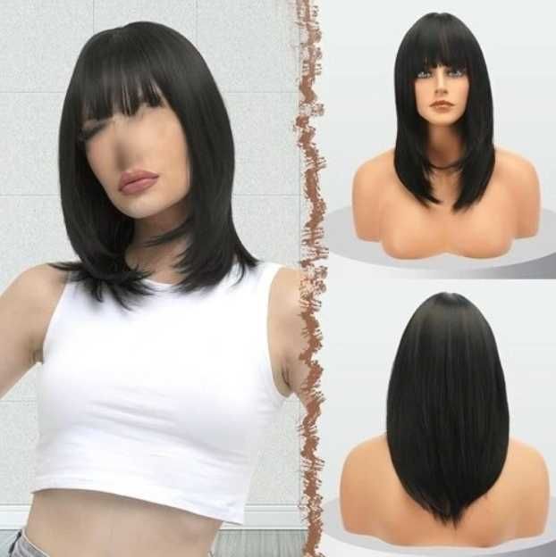 Peruka włosy syntetyczne czarny Feshfen damska CZARNA