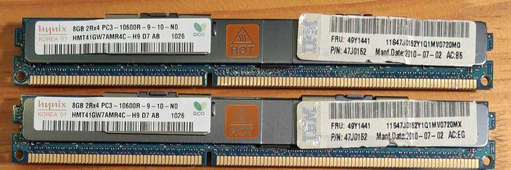 Memória 16GB (2x8GB) DDR3 ECC REG PC3-10600R servidor IBM 49Y1441