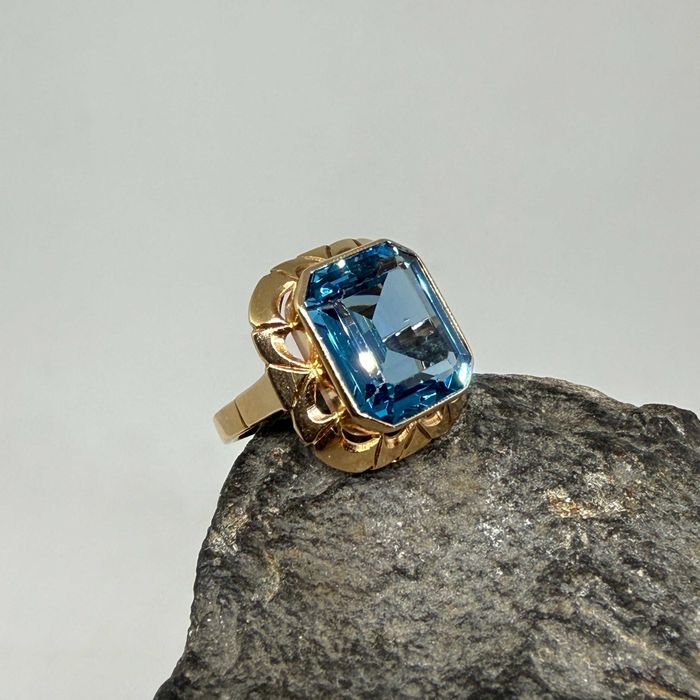 Stary Złoty pierścionek WARMET z TOPAZEM - ROZMIAR 15 - próba 585 14k