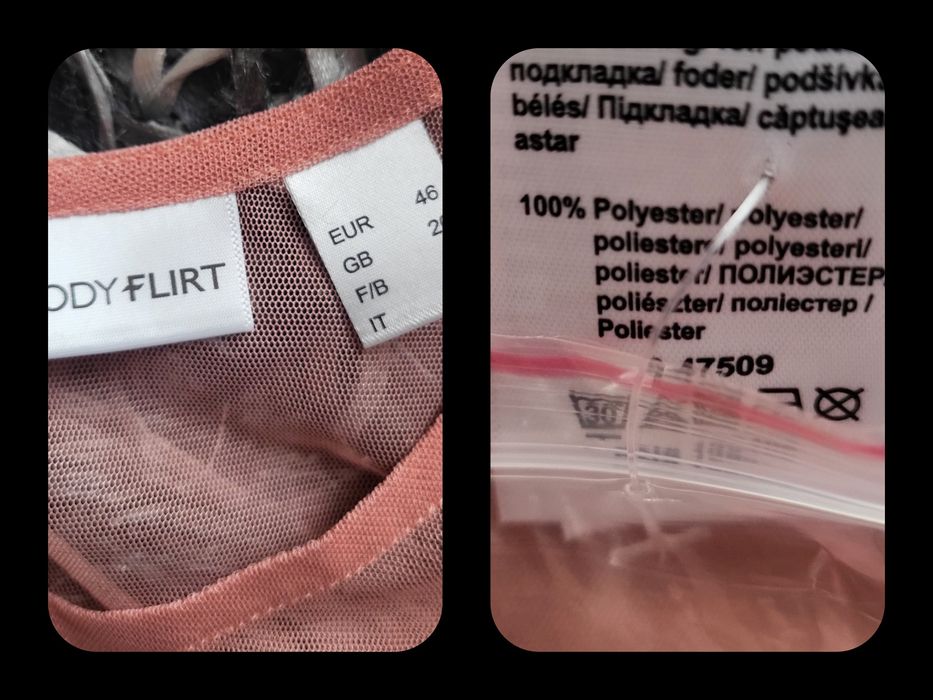 Różowa sukienka z siateczki z haftem i cekinami 46, 48