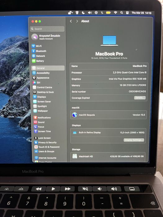 MacBook Pro 13 2018 TouchBar 16GB 471 cykli
