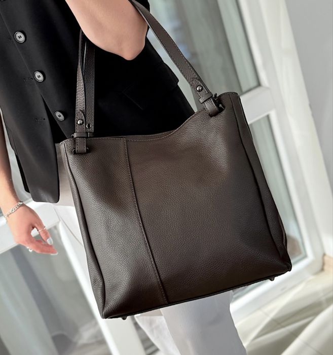 Сумка шкіряна шоколад чорна Virginia conti коричнева  сумка жіноча