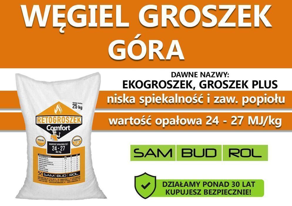 Węgiel GROSZEK (dawniej ekogroszek) GÓRA, niska spiekalność!