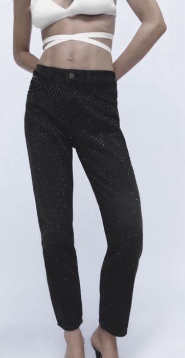 Zara dzinsy jeansy spodnie cyrkonie dzety blyszczace 36 nowe