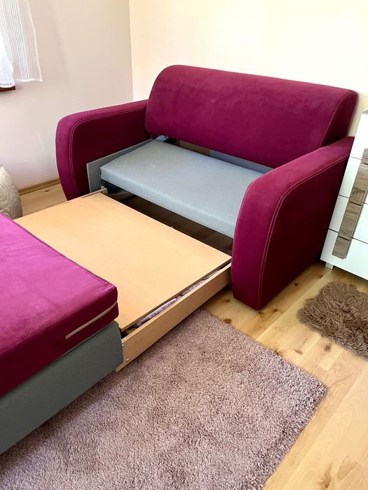 Rozkladana sofa dwuosobowa młodzieżowa kanapa roż glamour fuksja welur