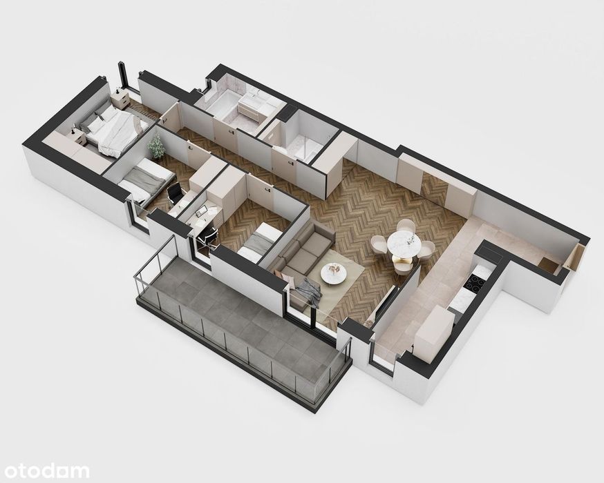4-pokojowe mieszkanie 74m2  2 łazienki + balkon