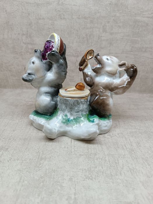 Lfz, Łomonosow, porcelanowy kałamarz, figurka misia,