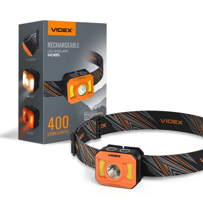 Налобний ліхтарик VIDEX VLF-H085-OR 400Lm 5000K. Новий товар!