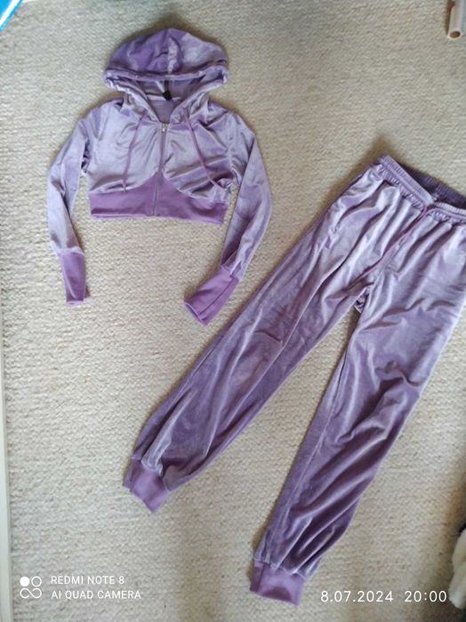 Dres Liliowy fioletowy lawendowy welurowy modny S M 36 38