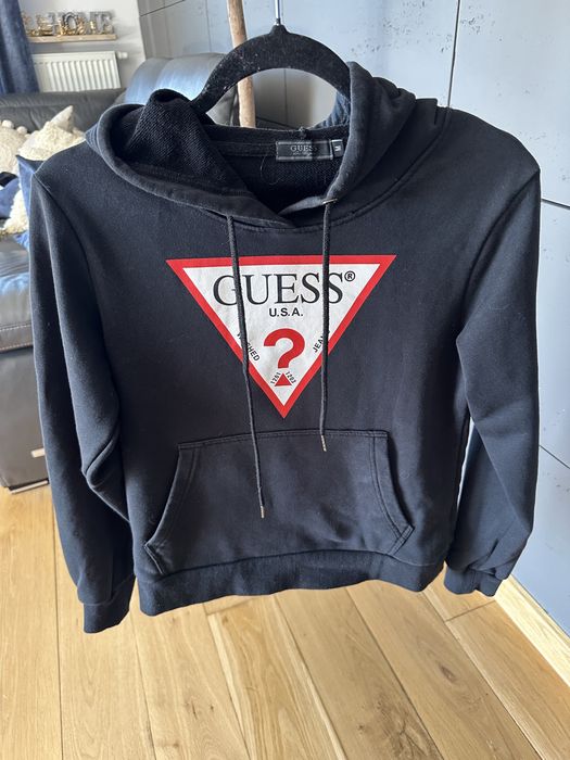Czarna bluza kangurka z kapturem guess xs s m