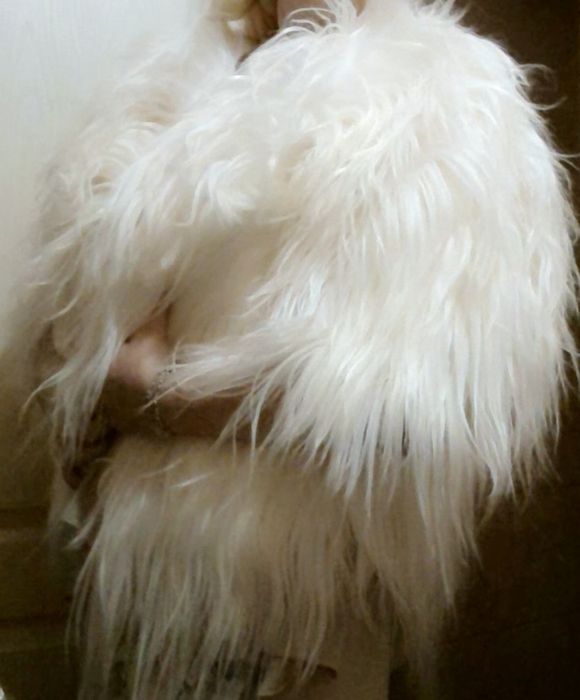 Шуба из білої лами (білого яку) оверсайз кимоно от М до ХХХЛ  невесте