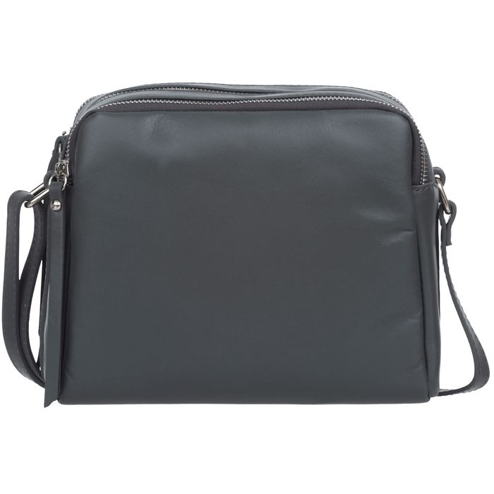 VERA PELLE torebka skórzana licowa listonoszka z paskiem V507 c.szara