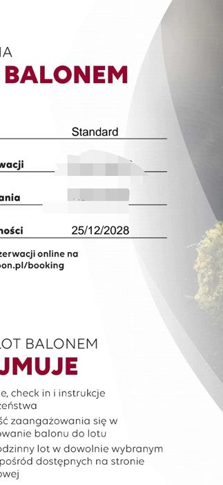 Voucher na lot balonem.