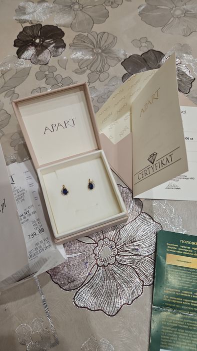 Золотые серьги  сапфир  диамант