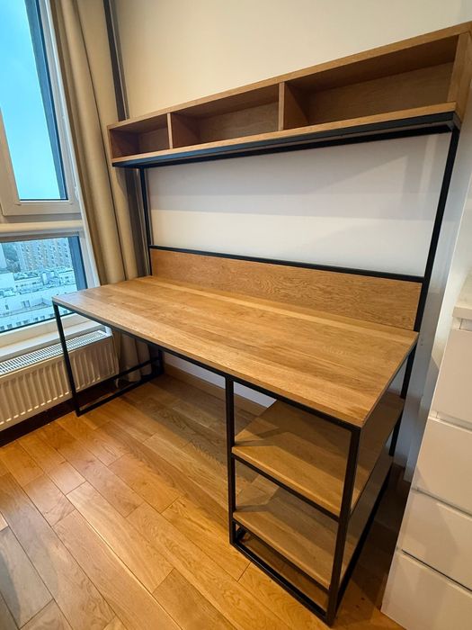 Biurko loftowe z nadstawką i półkami 160x65 cm – drewno + metal