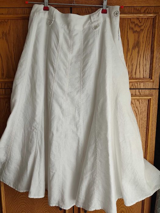 Elegancka biała spódnica midi na podszewce z lnu CANDA r. XL