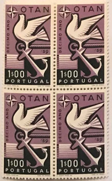 Quadra de selos novos de 1$00 - 10. aniv. da OTAN - 1960