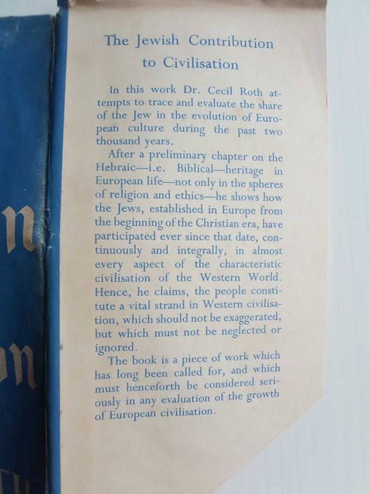 Livro "The jewish contribution to civilisation", de Cecil Roth