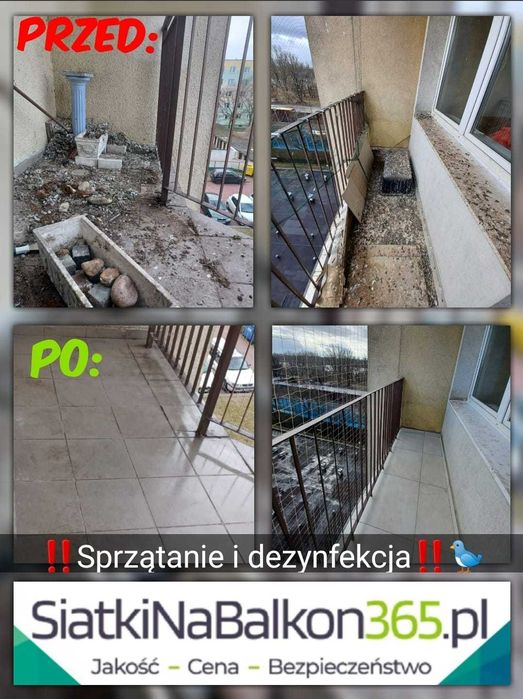 Sprzątanie i dezynfekcja balkonu, zabezpieczenia przeciw ptakom