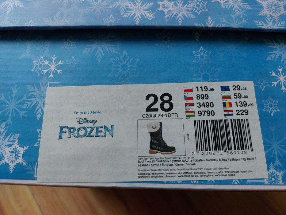 Kozaki zimowe dziewczęce Frozen Elsa, rozmiar 28