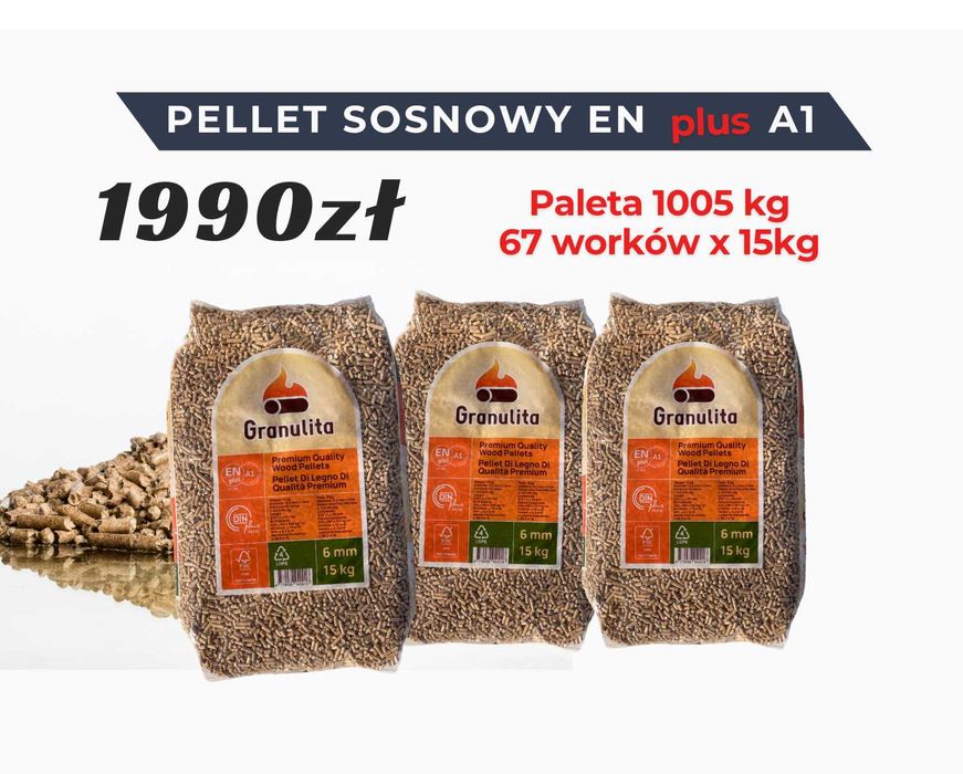 Wysokiej klasy Pellet Granulita -  Sosnowy - Enplus A1 - Paleta 1005KG