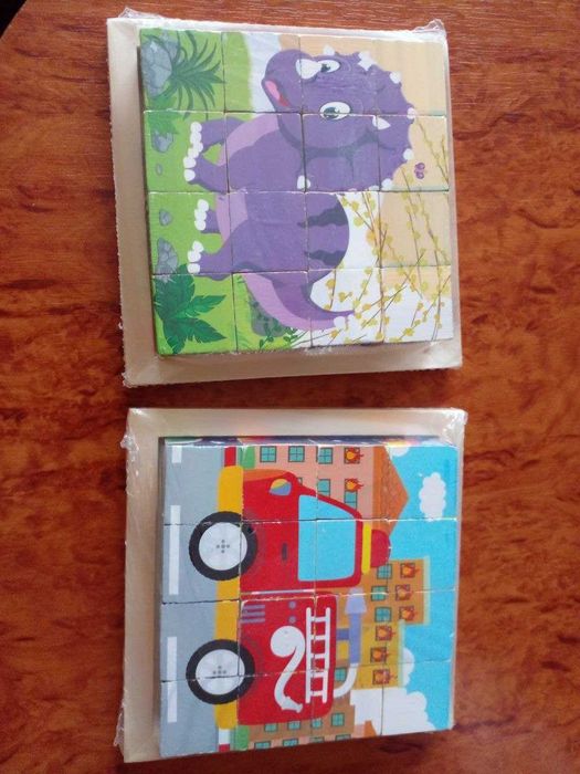 Деревяні кубики динозаври або транспорт