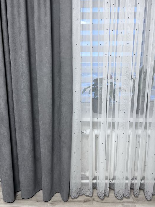 Тюль сіра омбре льон бамбук вишивка