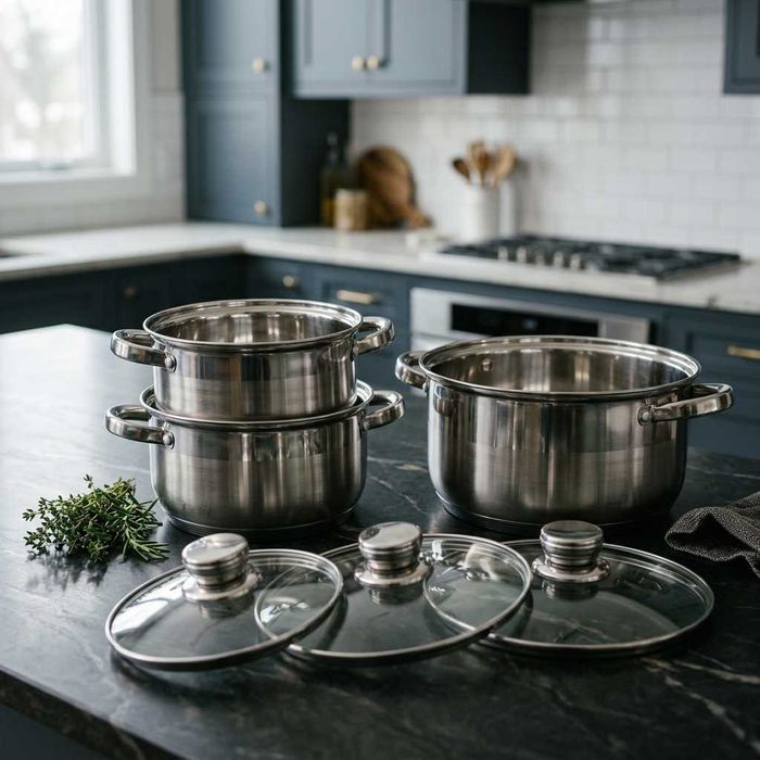 Набор кастрюль из нержавейки с крышкой кастрюля набір  каструля