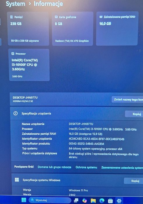 PC i3 10100f 4/8 x4.30/RX 8GB/16GB DDR4/Nowy m2 256GB SSD Win11/OKAZJA