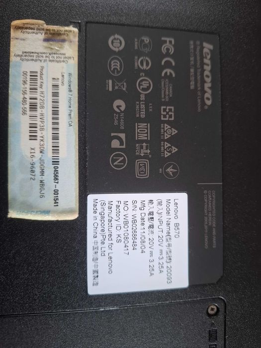 Laptop Lenovo B570 (Model 20093)