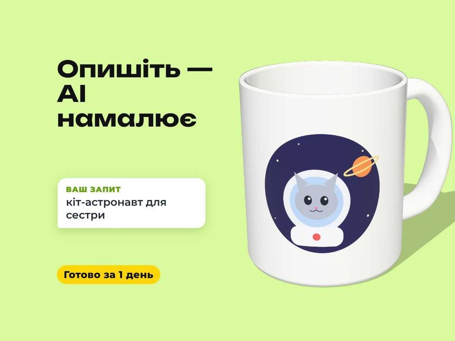 Чашка з вашим дизайном або АІ-макетом, друк на чашках