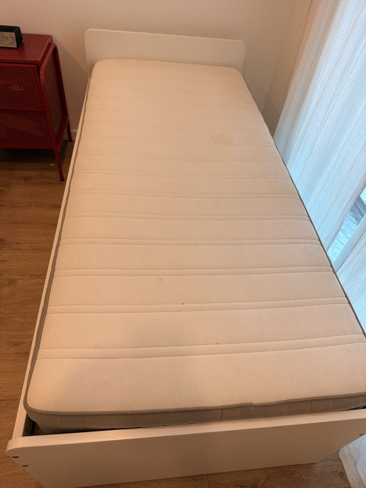 SLÄKT Estr cama c/cama-gavet+arrumação, branco, 90x200 cm